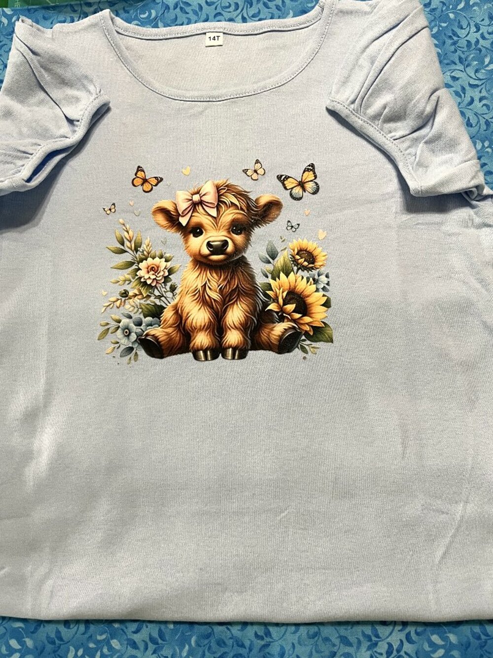 Light Blue Beautiful 100% Comb Cotton Girls-Cow Size: 14